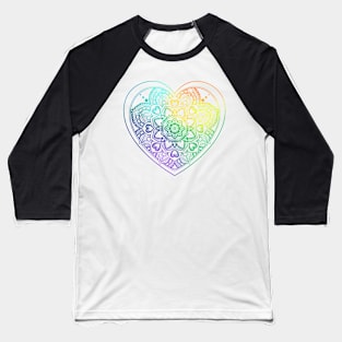 Mandala heart and zentangle patterns rainbow Baseball T-Shirt